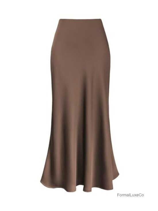 Dresses & Skirts - High Waist Satin Maxi Skirt A Line Long Ruffled Hem Elastic Waist Silky